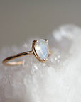 14k Gold Pear Cut Rainbow Moonstone Ring