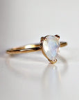 14k Gold Pear Cut Rainbow Moonstone Ring