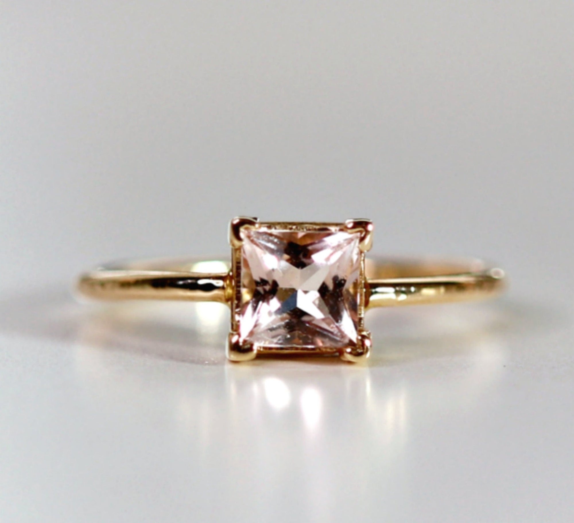 14k Gold Princess Cut Morganite Ring - Melt'm Jewelry