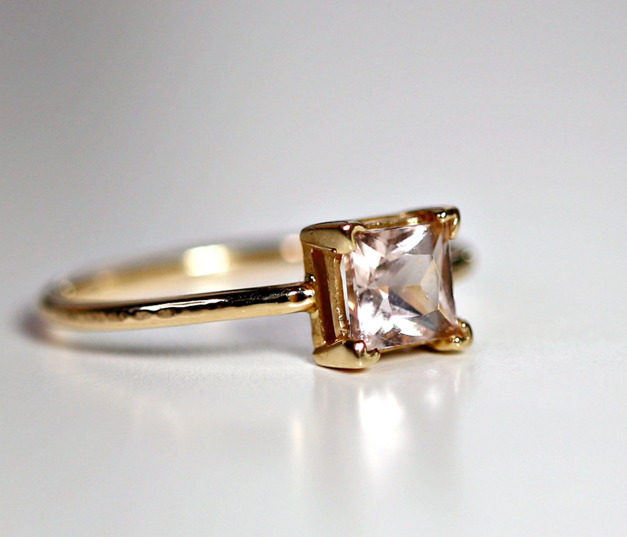 14k Gold Princess Cut Morganite Ring