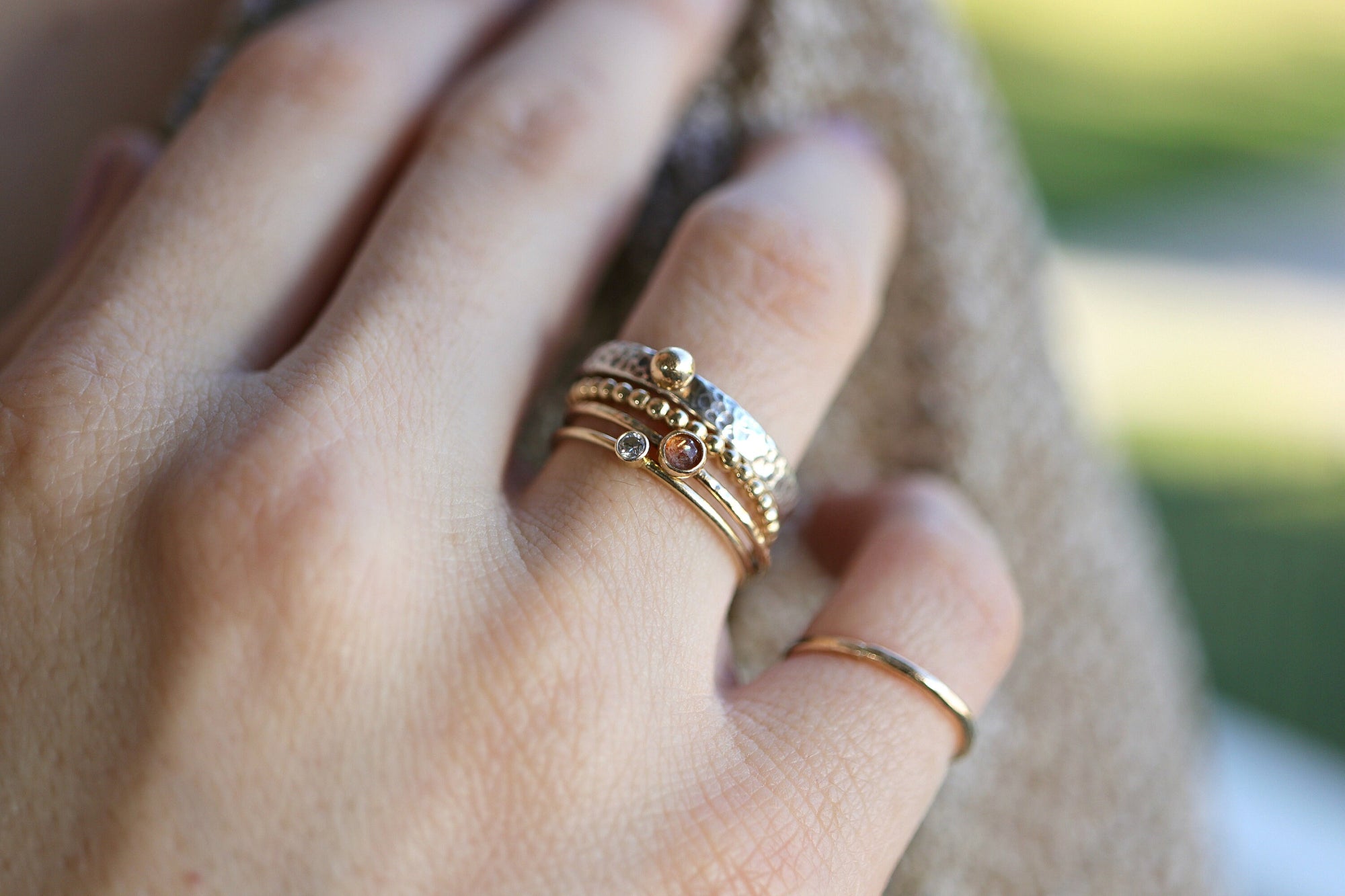 14k Gold Dot Stacking Gold Ball Ring - Mixed Metal Ring