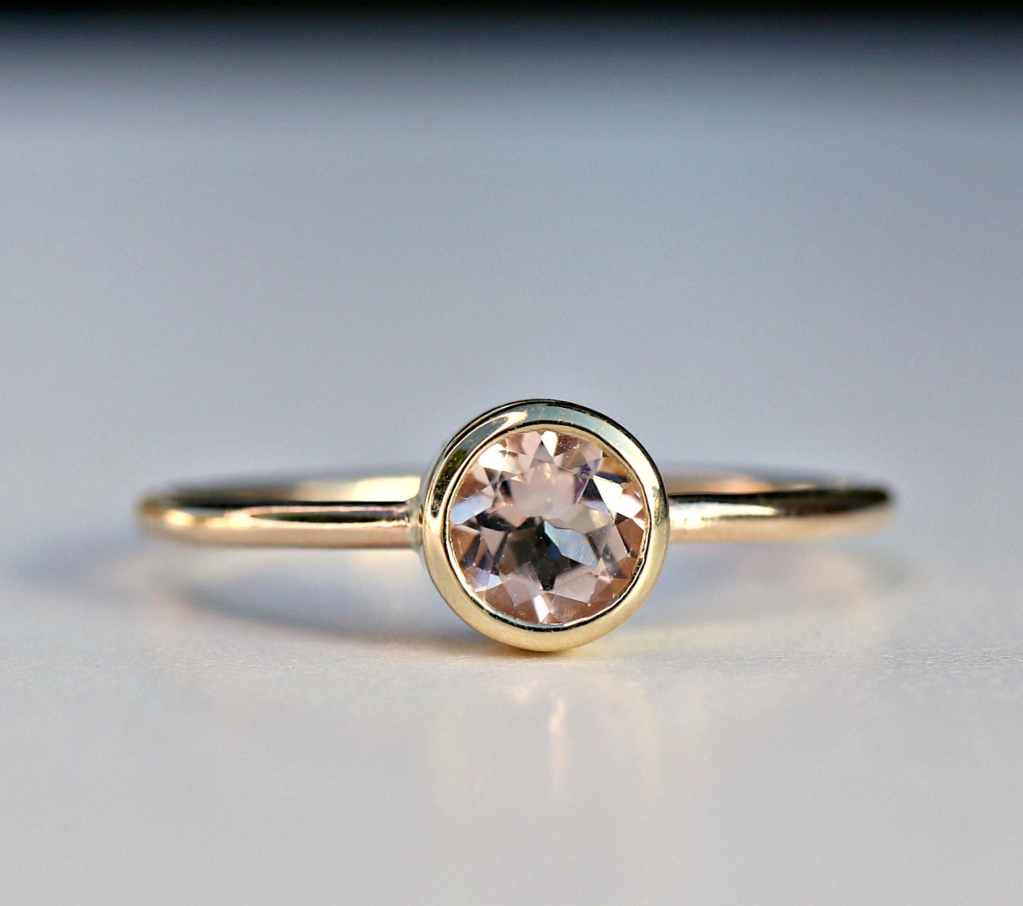 14k Gold Morganite Ring, Blush Gold Engagement Ring