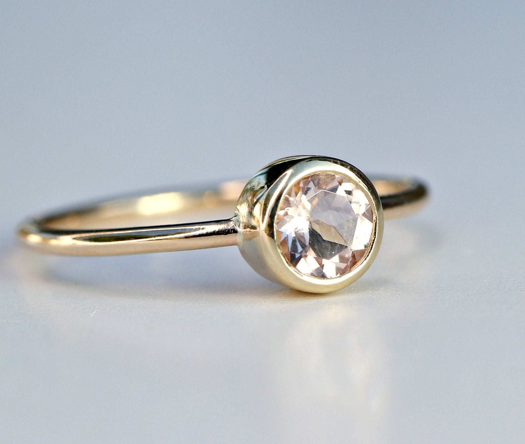 14k Gold Morganite Ring, Blush Gold Engagement Ring