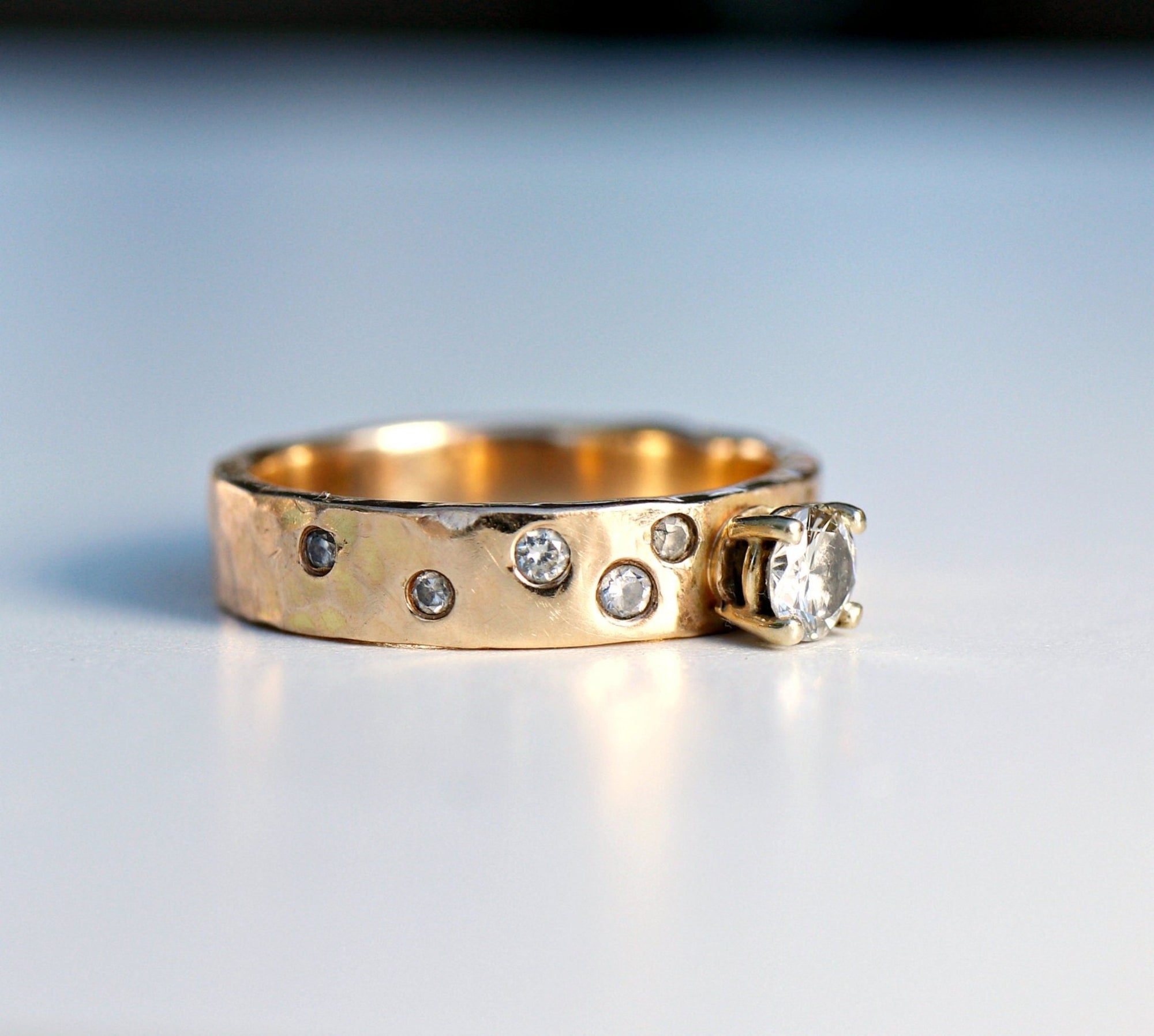 14k Gold Flush Set Diamond Wedding Band, Diamond Gypsy Ring - Melt'm Jewelry