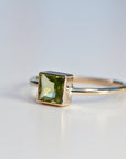 Princess Cut (Square) Peridot Ring, Sterling Silver, 14k White Gold Bezel Setting