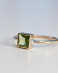 Princess Cut (Square) Peridot Ring 14k White Gold Bezel Setting - Melt'm Jewelry