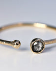 14k Gold Salt and Pepper Diamond Ring, Open Cuff Ring