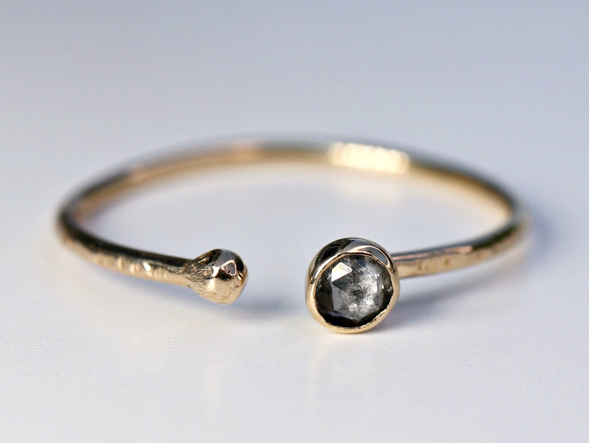 14k Gold Salt and Pepper Diamond Ring, Open Cuff Ring - Melt'm Jewelry