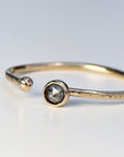 14k Gold Salt and Pepper Diamond Ring, Open Cuff Ring