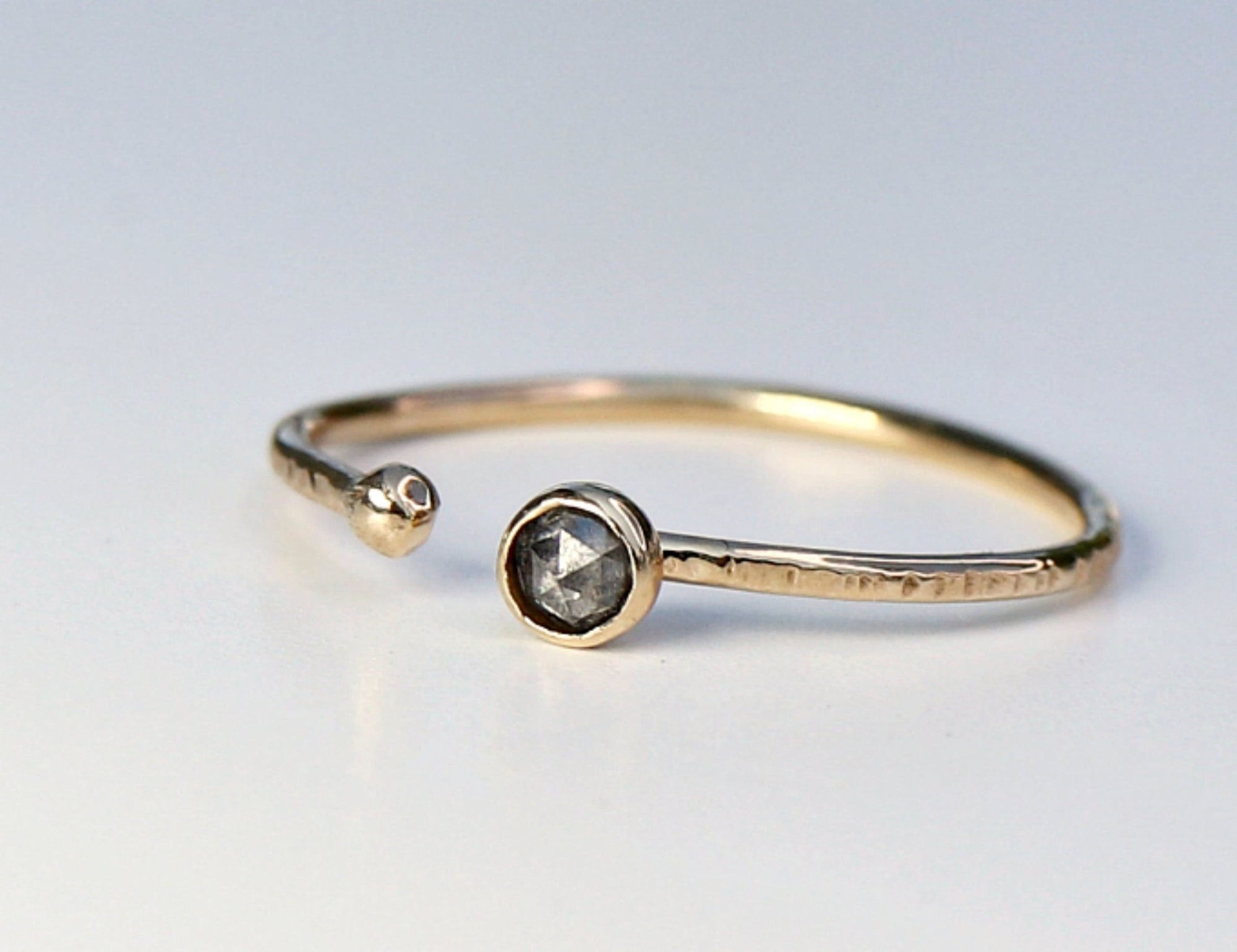 14k Gold Salt and Pepper Diamond Ring, Open Cuff Ring - Melt'm Jewelry