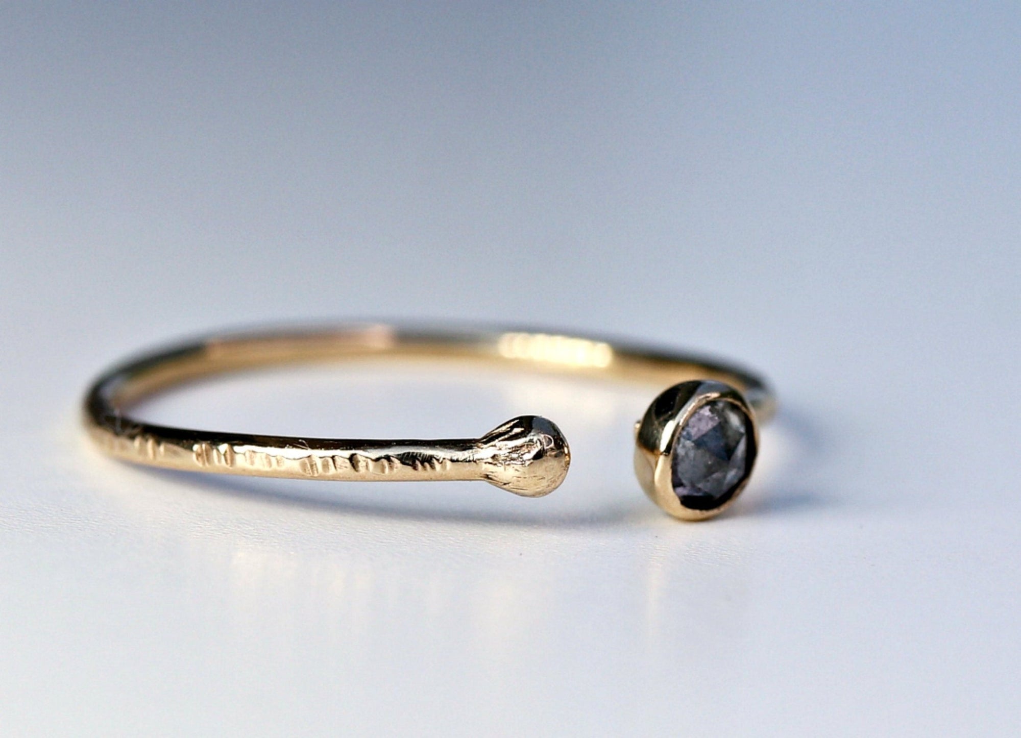 14k Gold Salt and Pepper Diamond Ring, Open Cuff Ring - Melt'm Jewelry