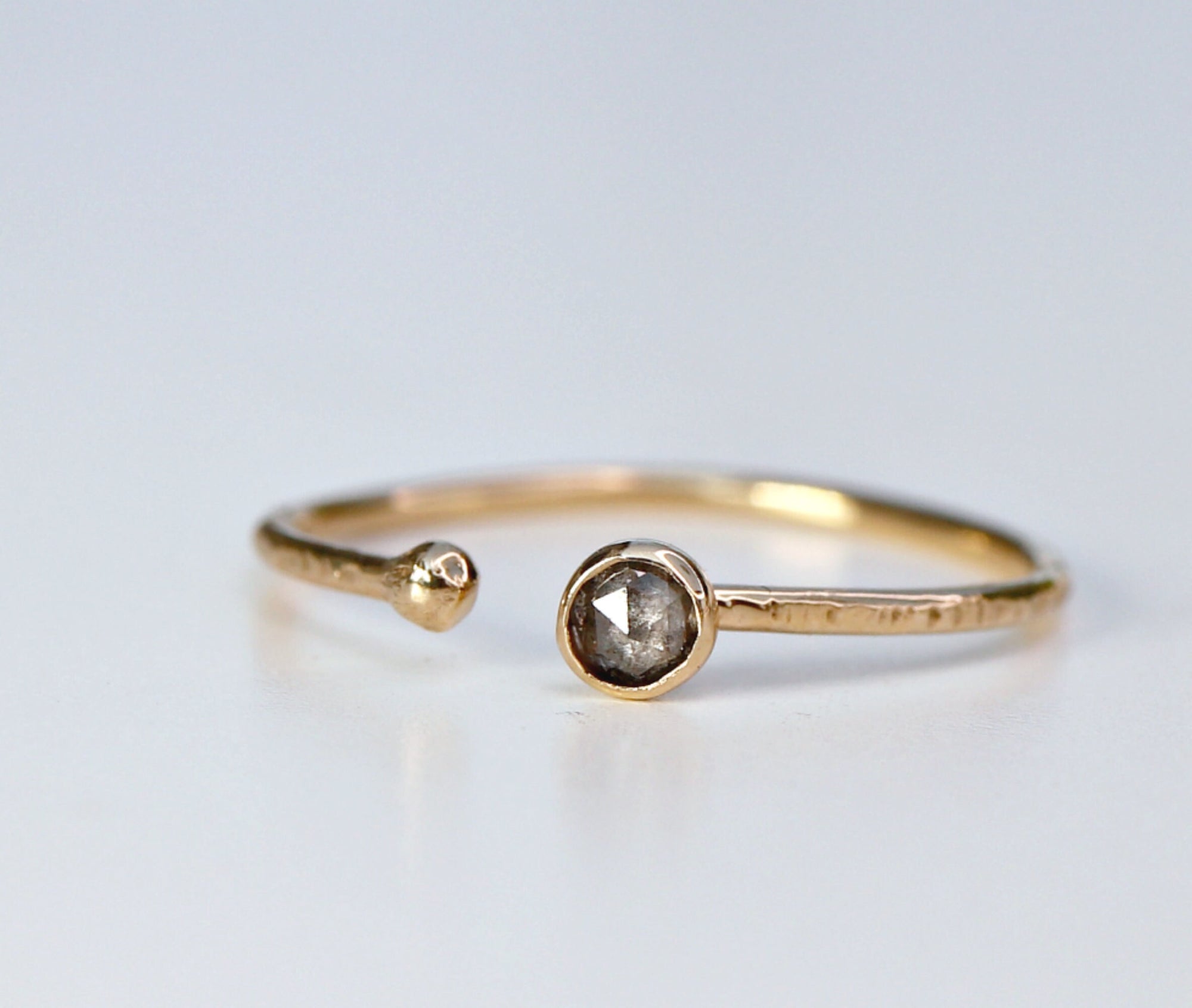 14k Gold Salt and Pepper Diamond Ring, Open Cuff Ring