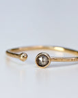 14k Gold Salt and Pepper Diamond Ring, Open Cuff Ring