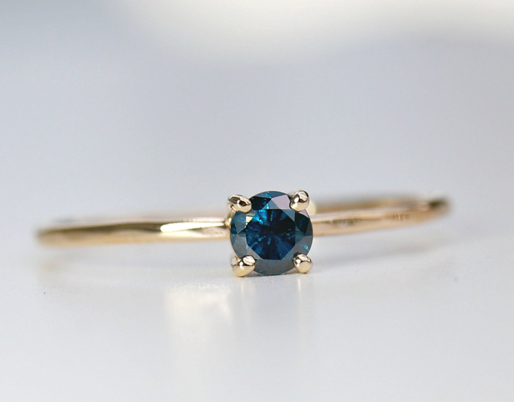 14k Gold Minimalist Blue Diamond Engagement Ring