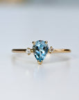 Diamond & Pear Aquamarine Engagement Ring in 14k Gold - Melt'm Jewelry