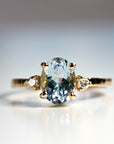 Oval Aquamarine Engagement Ring with two Accent Diamonds