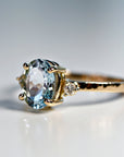 Oval Aquamarine Engagement Ring with two Accent Diamonds