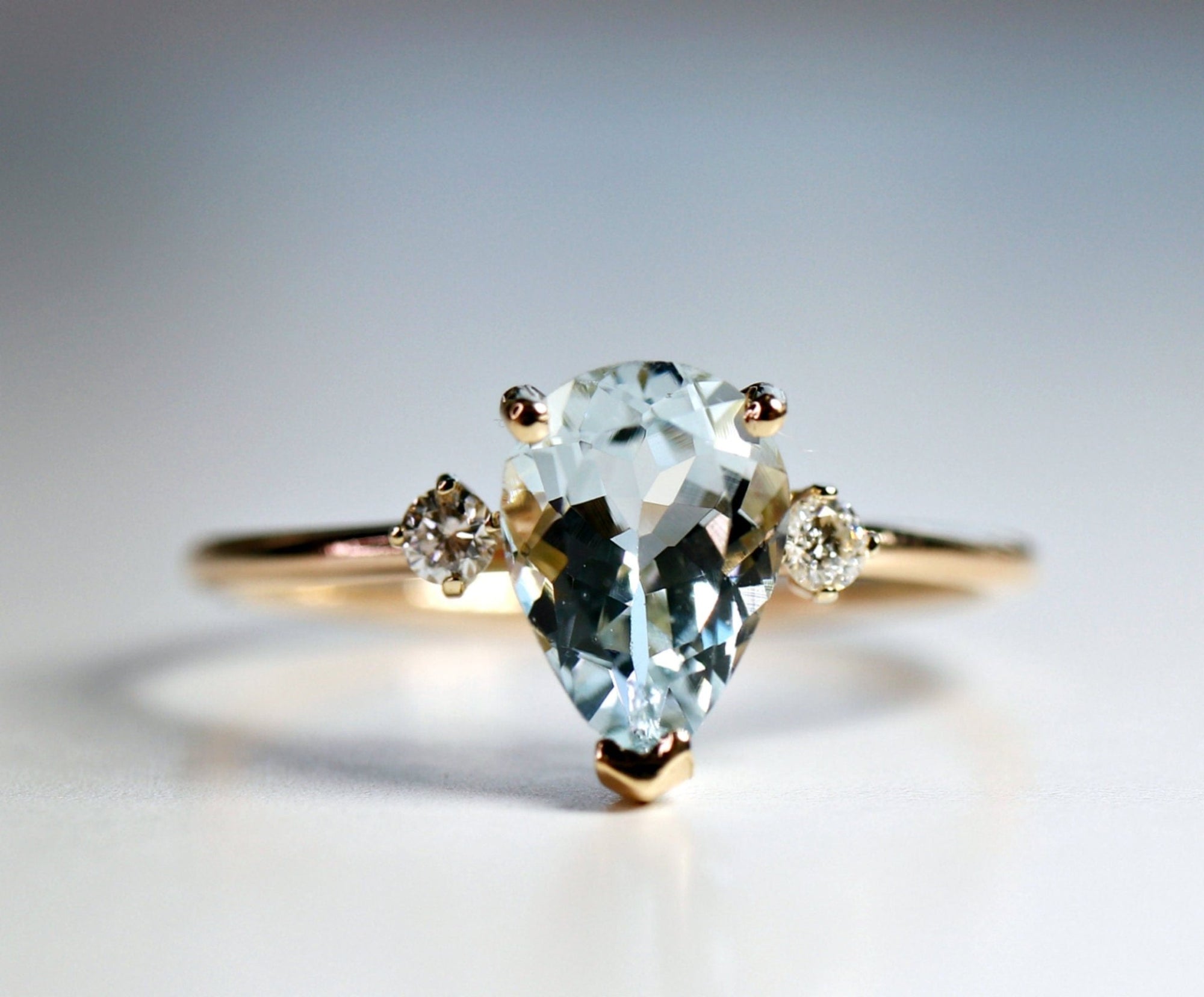 Diamond Pear Aquamarine Engagement Ring - Melt'm Jewelry