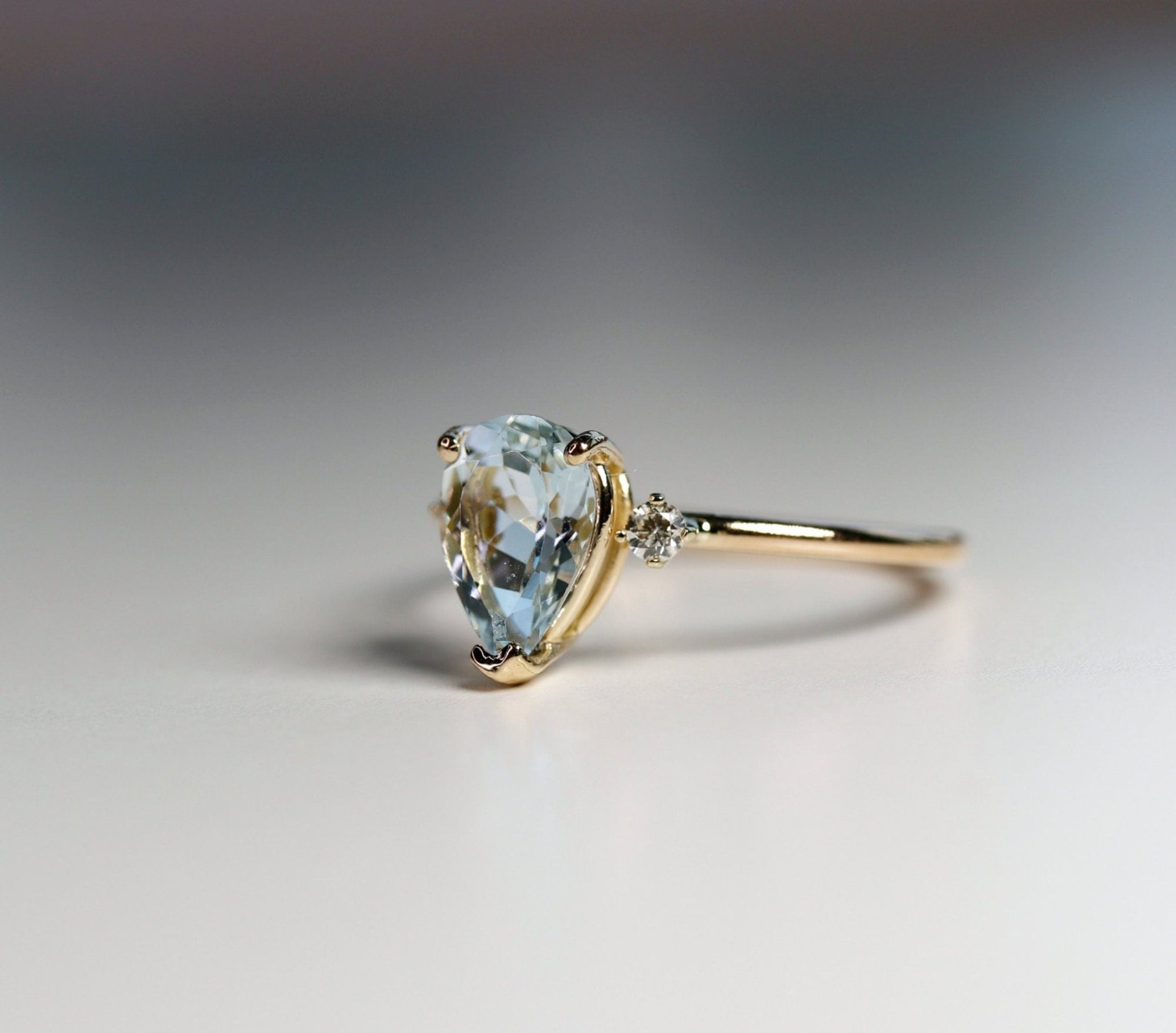 Diamond Pear Aquamarine Engagement Ring - Melt'm Jewelry