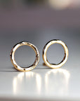 14k Hammered Gold Circle Stud Earrings