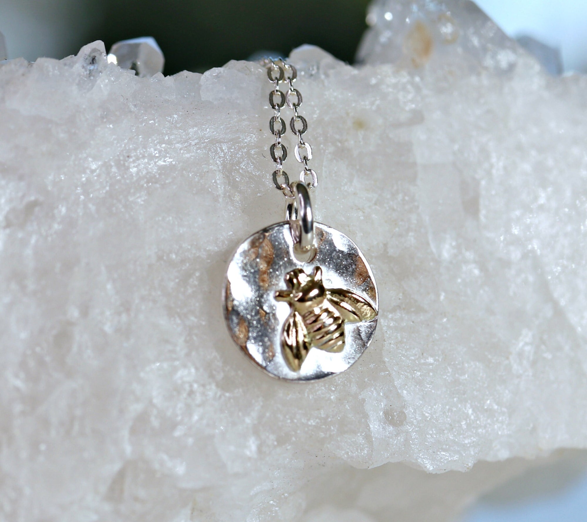 Bumble Bee Necklace Sterling Silver with Gold Filled Queen Bee