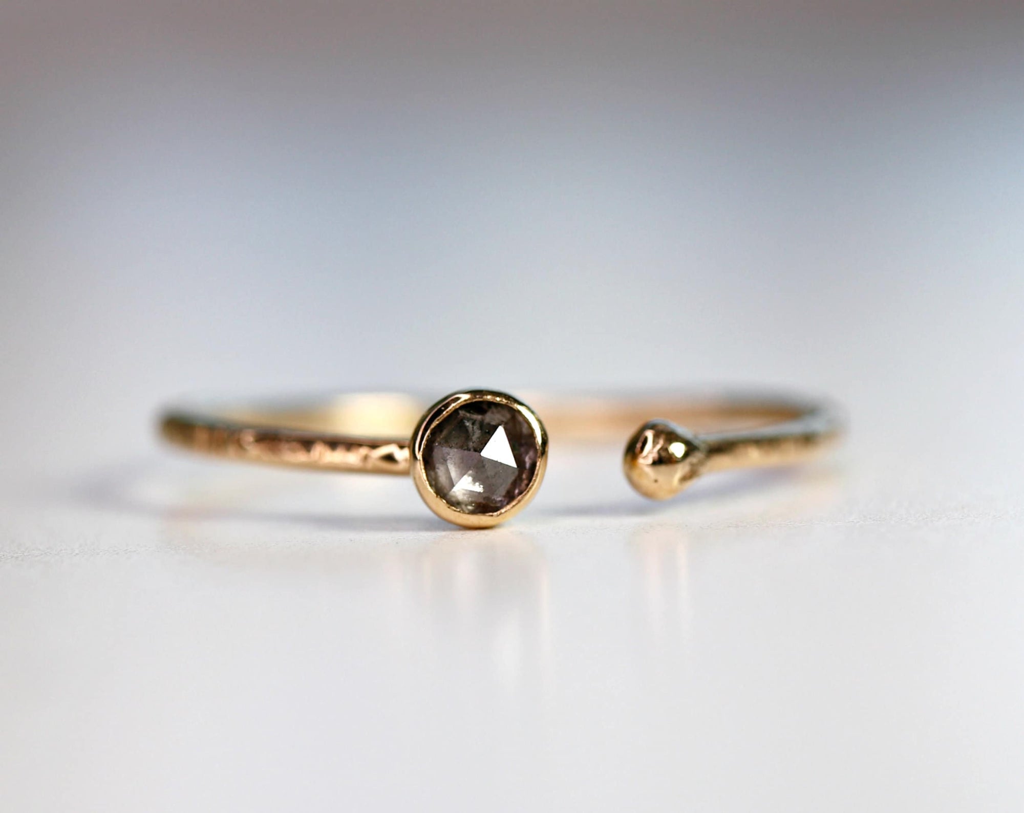 14k Gold Salt and Pepper Diamond Ring, Open Cuff Ring