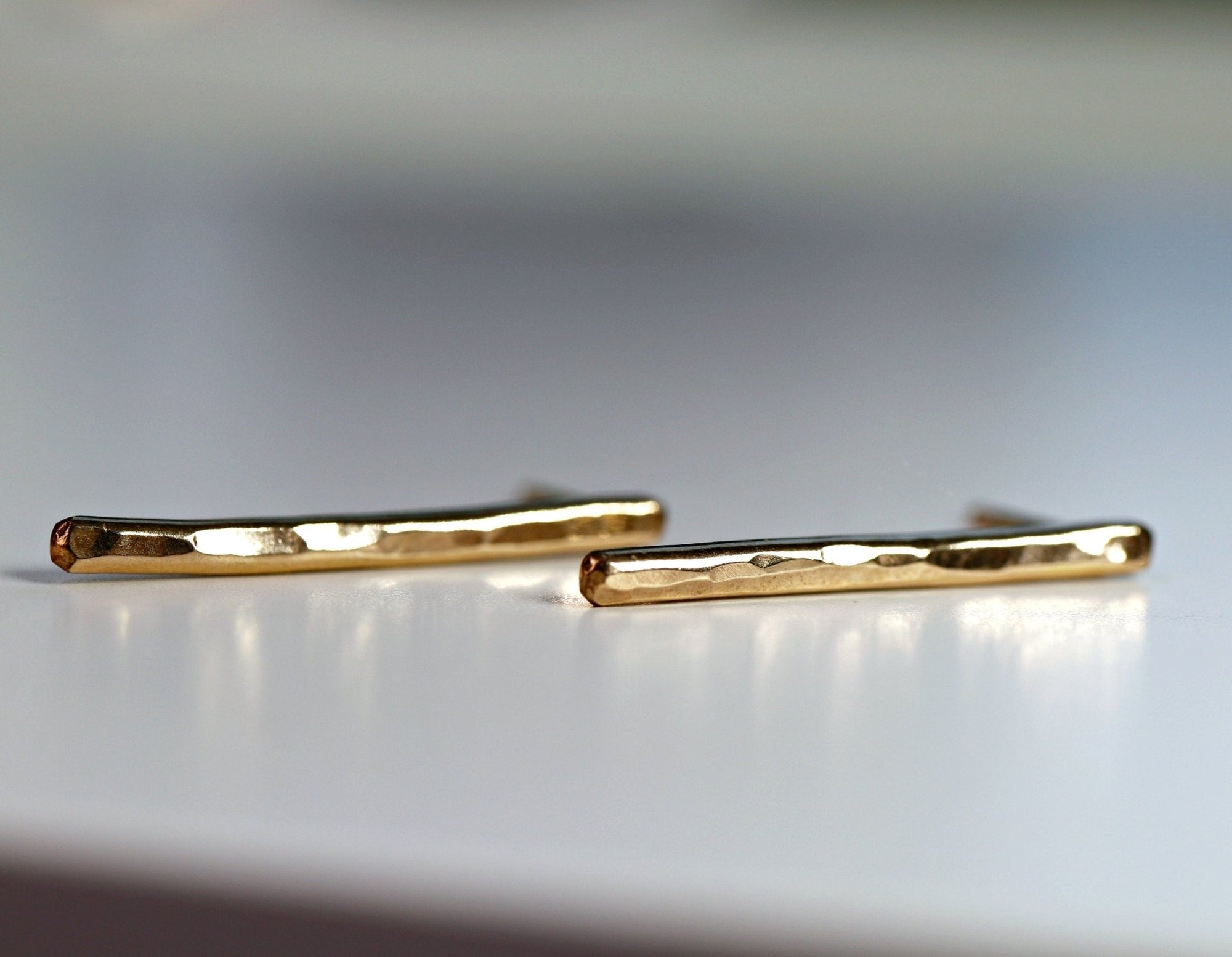 Hammered Gold Bar Stud Earrings - Melt'm Jewelry