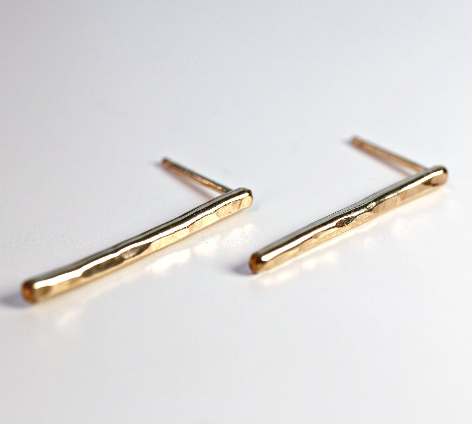 Hammered Gold Bar Stud Earrings