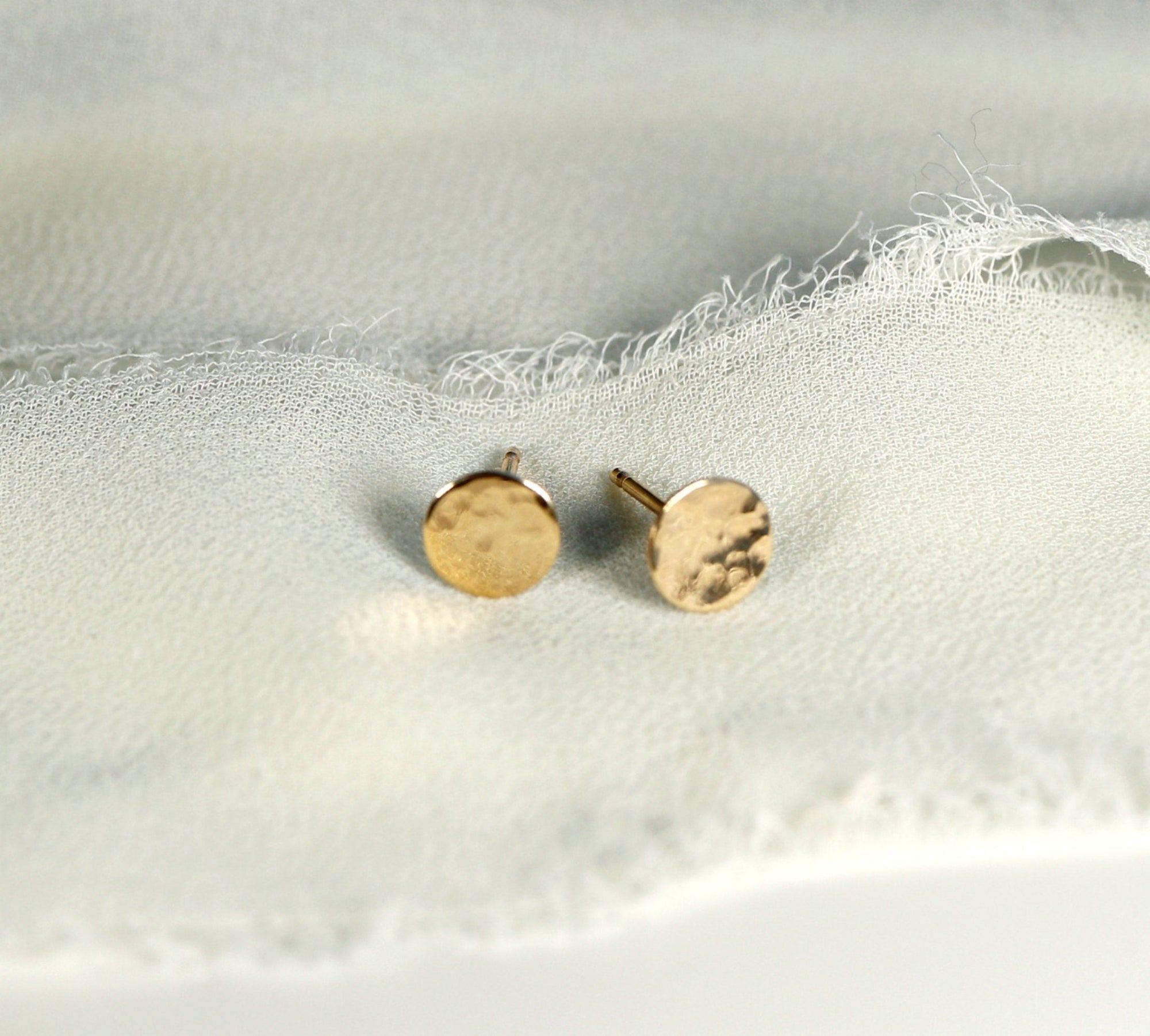 Hammered Gold Stud Earrings, 14k Solid Gold Disc Earrings - Melt'm Jewelry