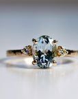 Oval Aquamarine Engagement Ring with two Accent Diamonds