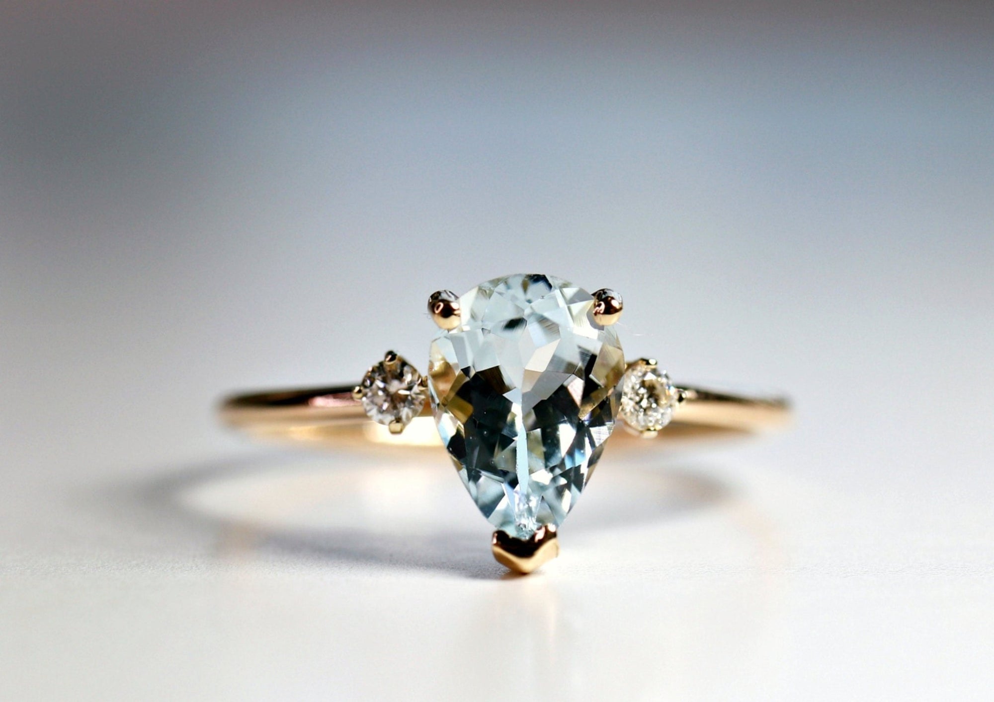 Diamond Pear Aquamarine Engagement Ring - Melt'm Jewelry