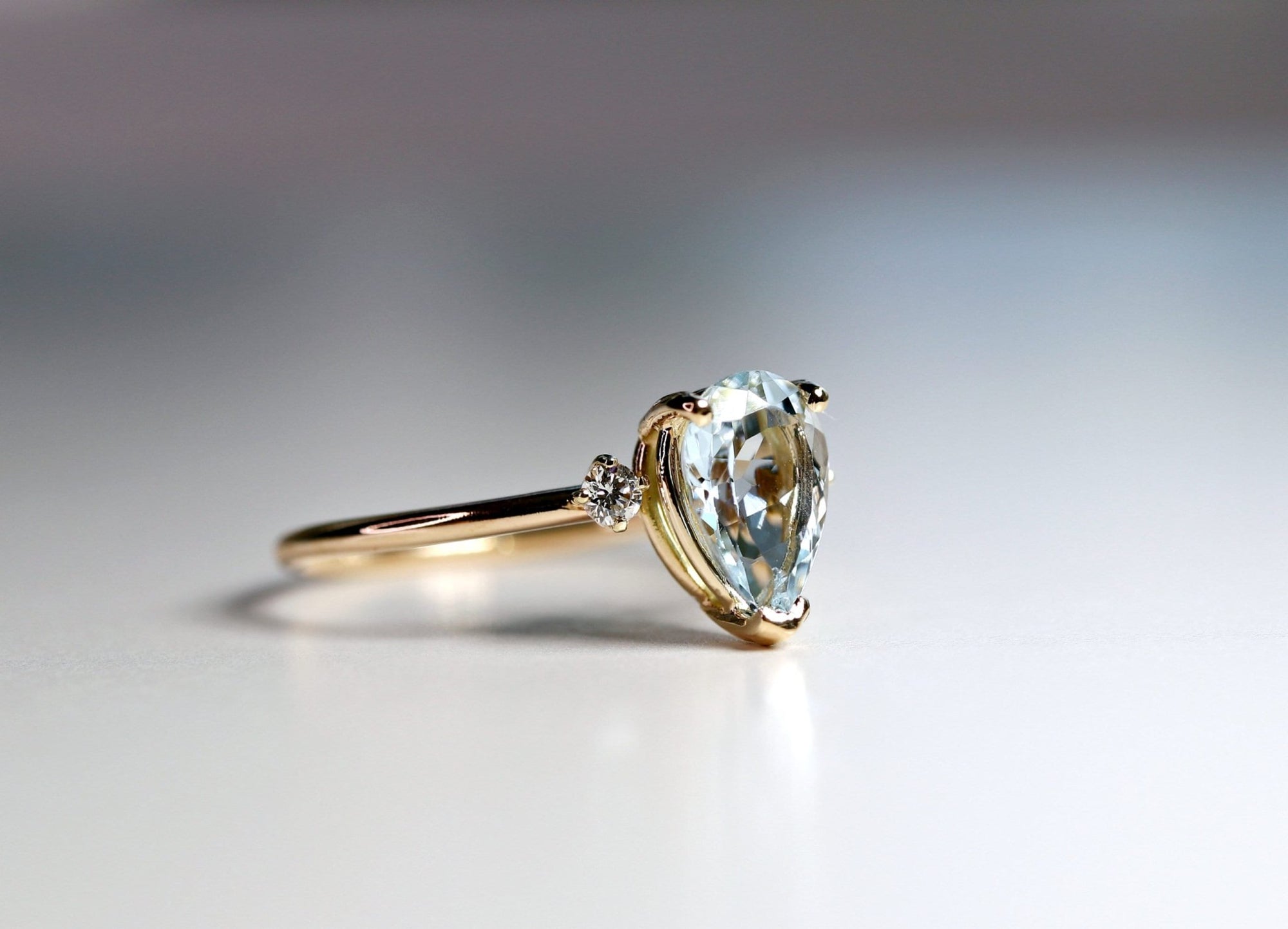 Diamond Pear Aquamarine Engagement Ring - Melt'm Jewelry