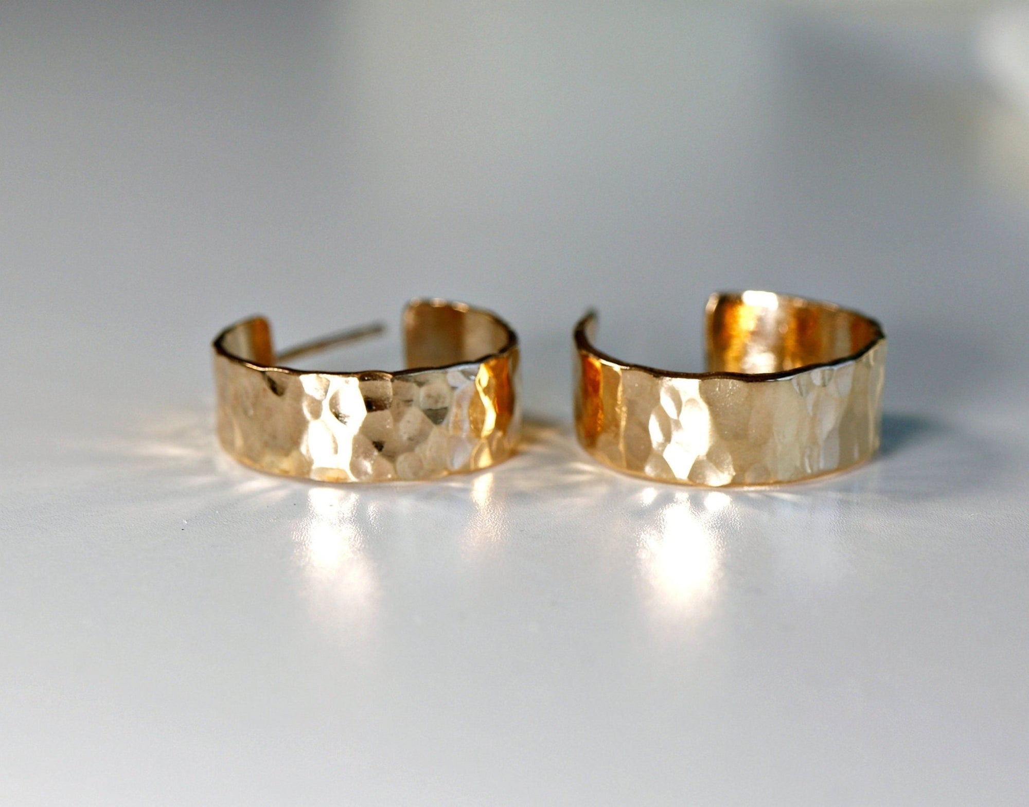 Chunky Gold Hoops, Hammered Gold Thick Hoop Earrings - Melt'm Jewelry