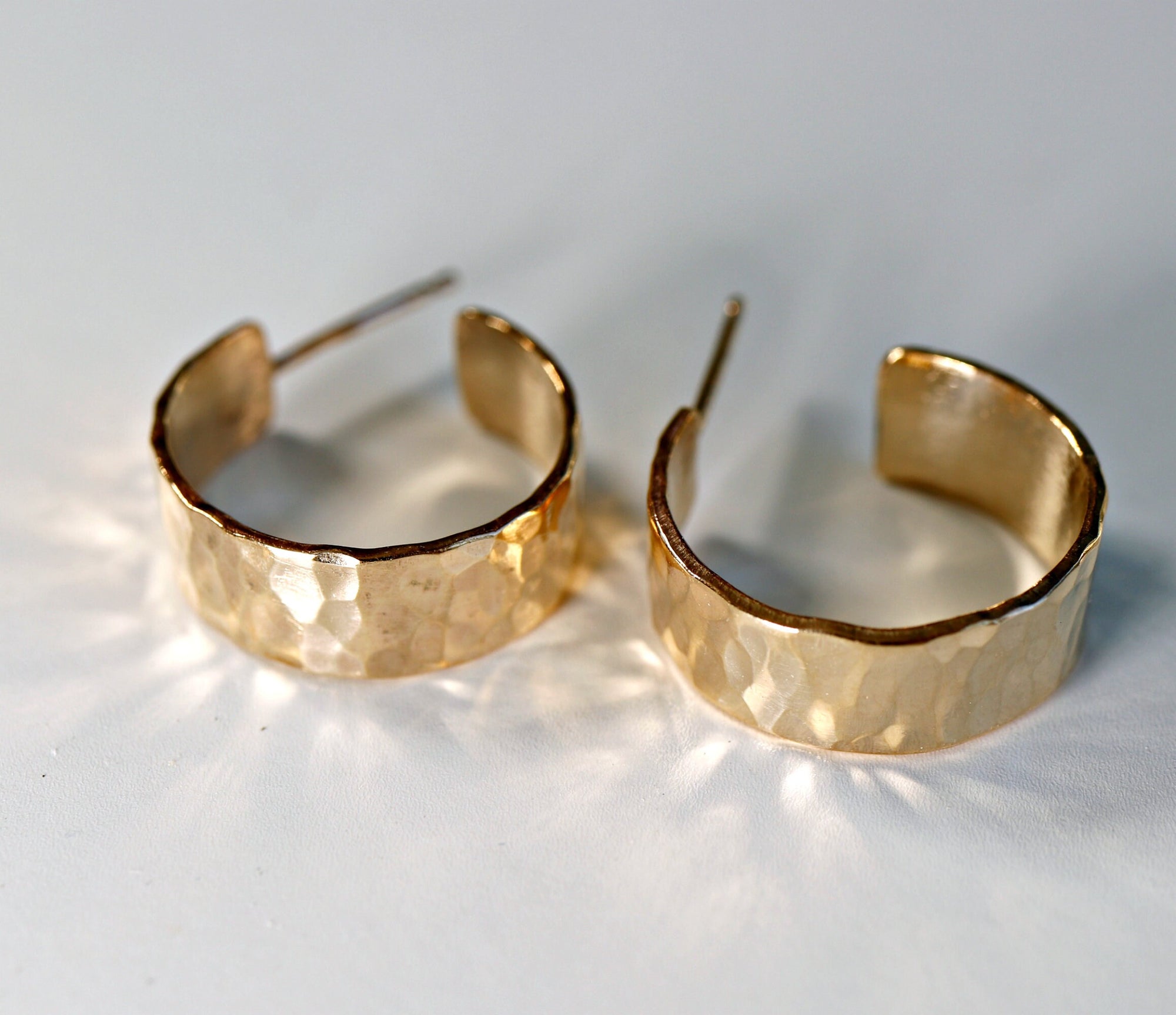 Chunky Gold Hoops, Hammered Gold Thick Hoop Earrings