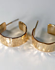 Chunky Gold Hoops, Hammered Gold Thick Hoop Earrings