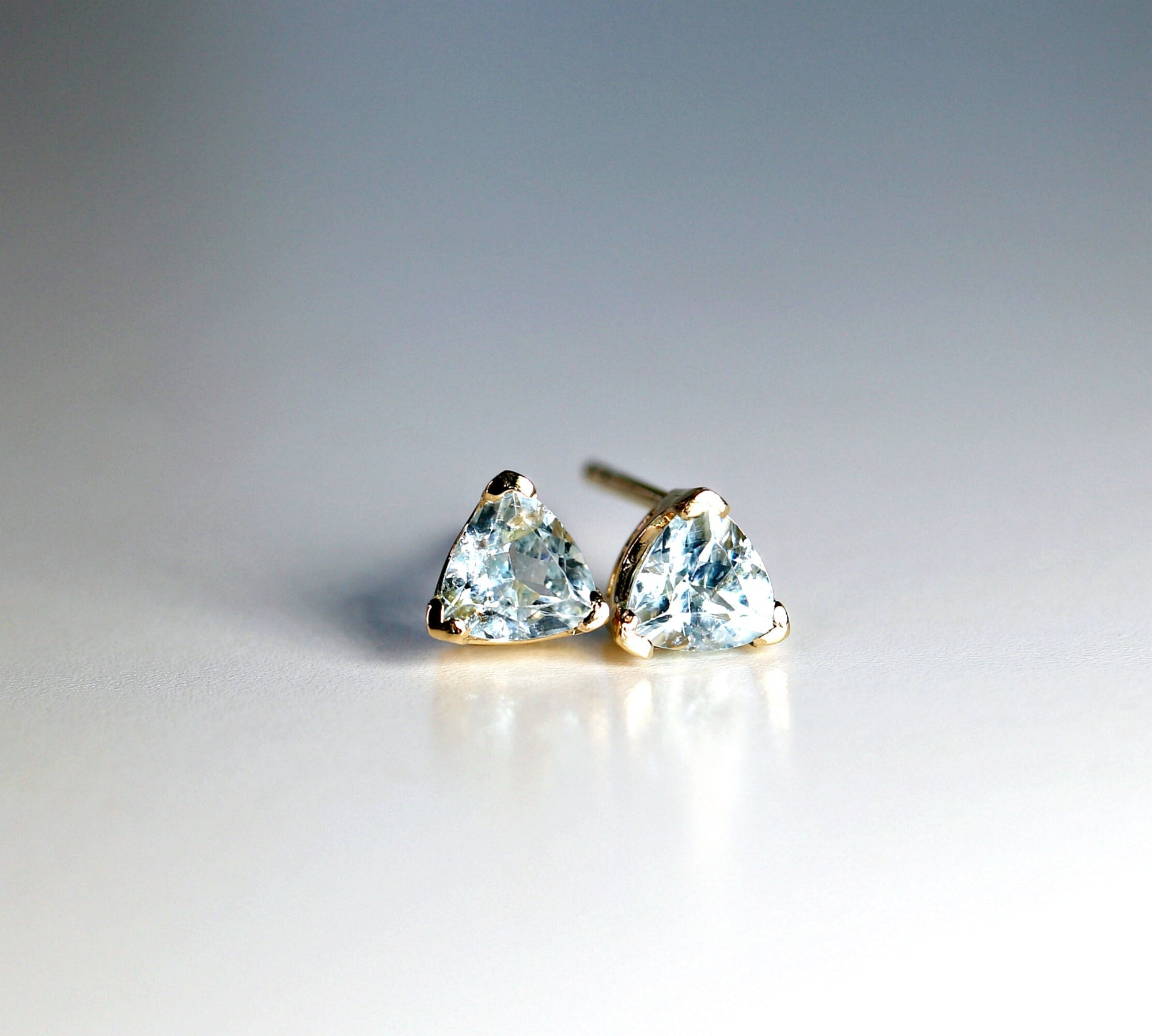 Trillion Blue Topaz Earrings 14k Gold, Gift For Her, Blue Topaz Stud Earrings