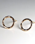 14k Hammered Gold Circle Stud Earrings