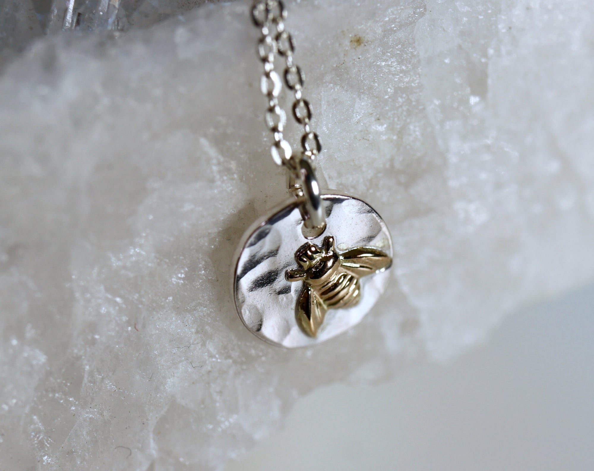 Bumble Bee Necklace Sterling Silver with Gold Filled Queen Bee