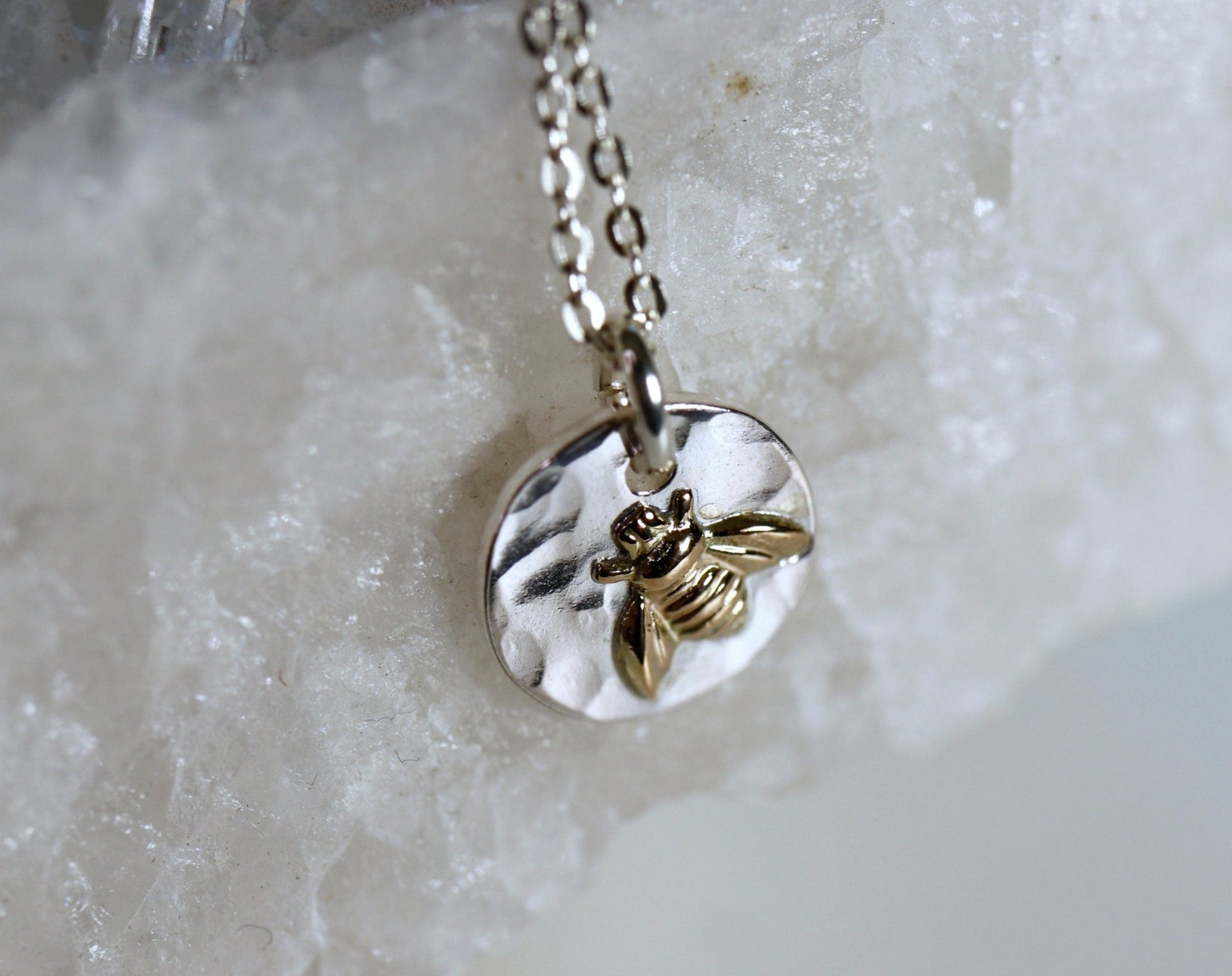Bumble Bee Necklace Sterling Silver with Gold Filled Queen Bee - Melt'm Jewelry