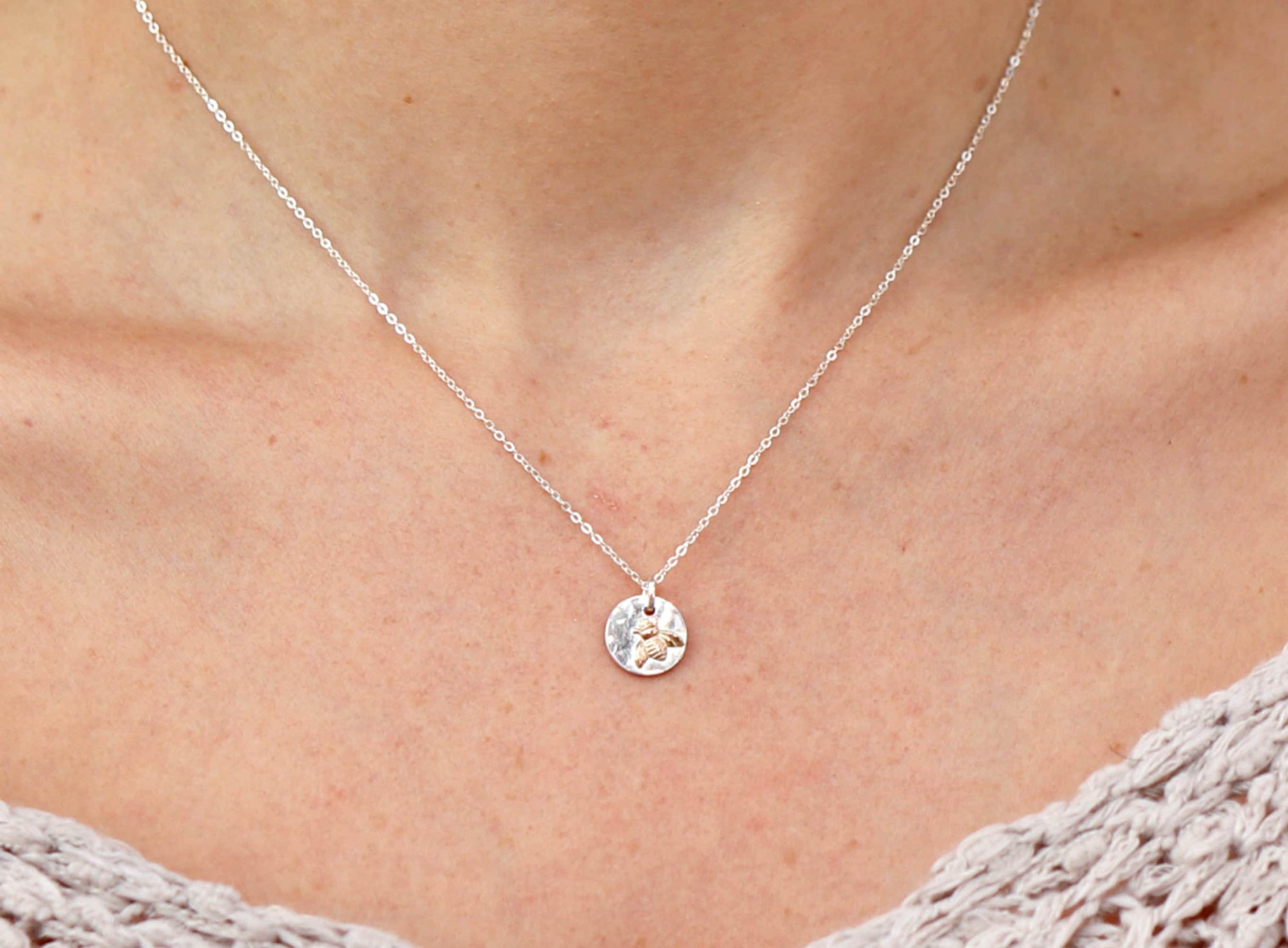 Bumble Bee Necklace Sterling Silver with Gold Filled Queen Bee - Melt'm Jewelry