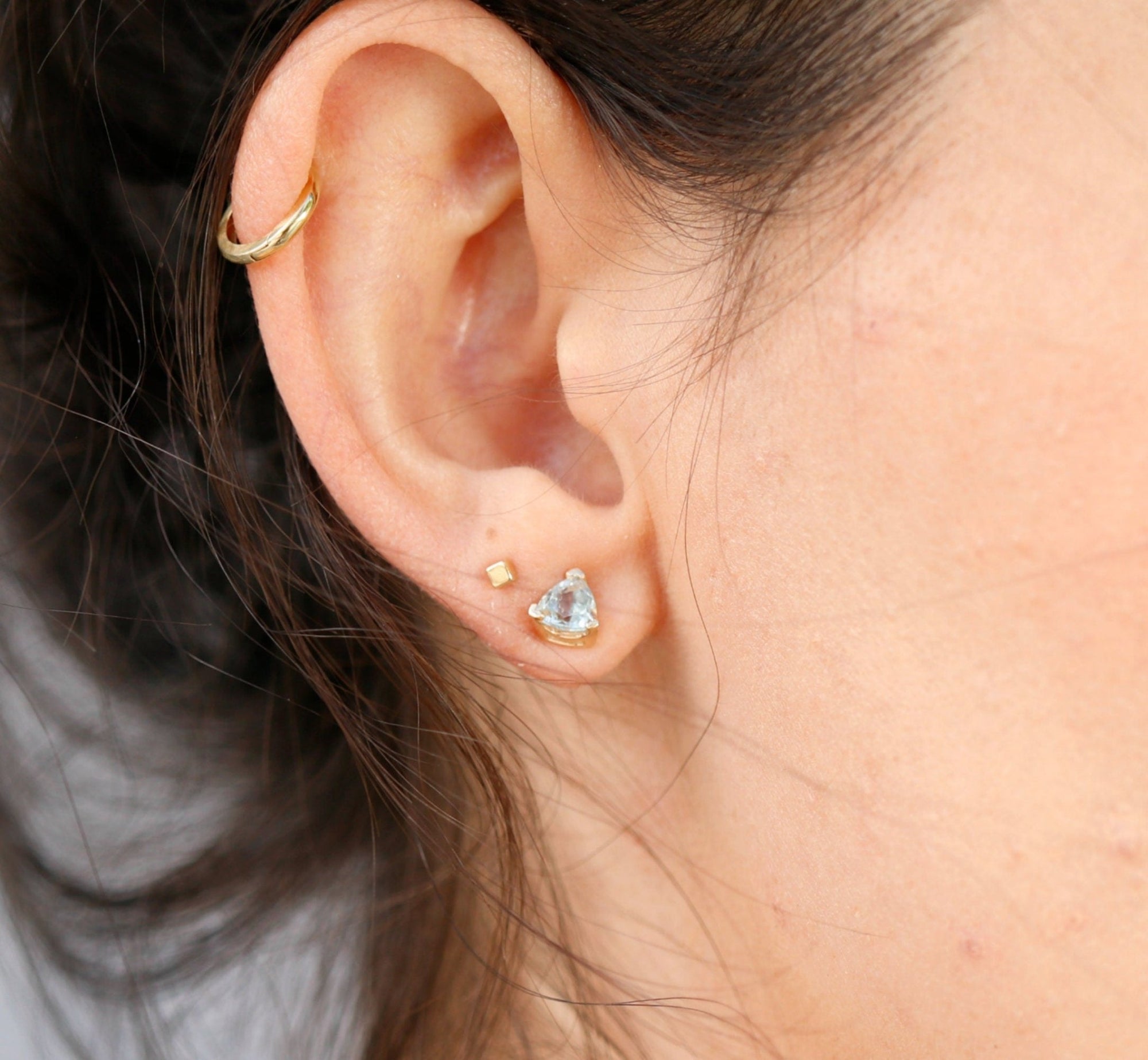 Trillion Blue Topaz Earrings 14k Gold, Gift For Her, Blue Topaz Stud Earrings - Melt'm Jewelry