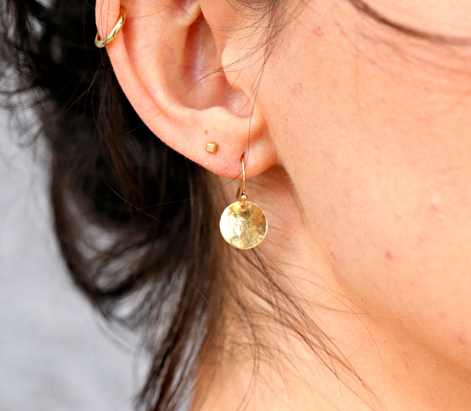 Hammered Gold Dangle Drop Earrings