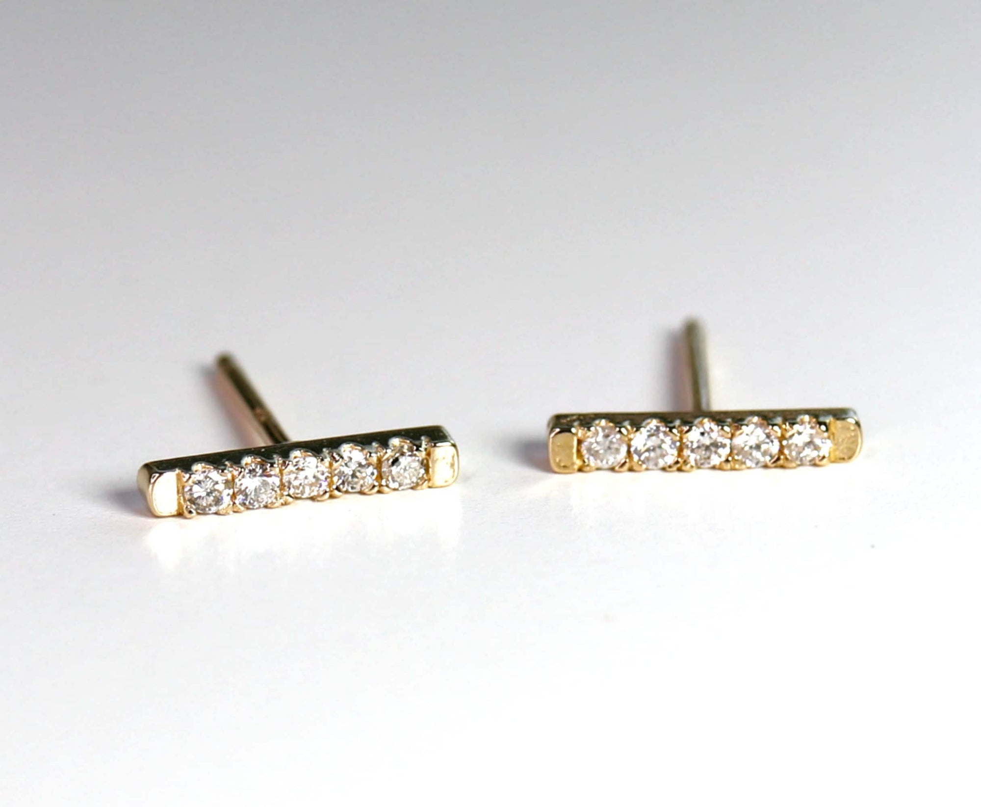 14K Gold Diamond Bar Earrings