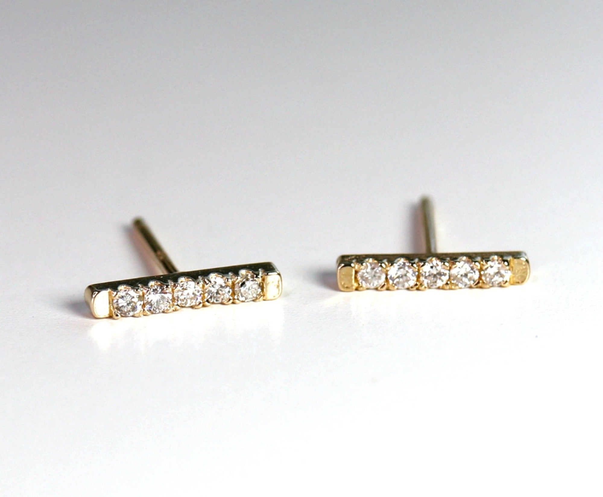 14K Gold Diamond Bar Earrings (SINGLE or PAIR) - Melt'm Jewelry