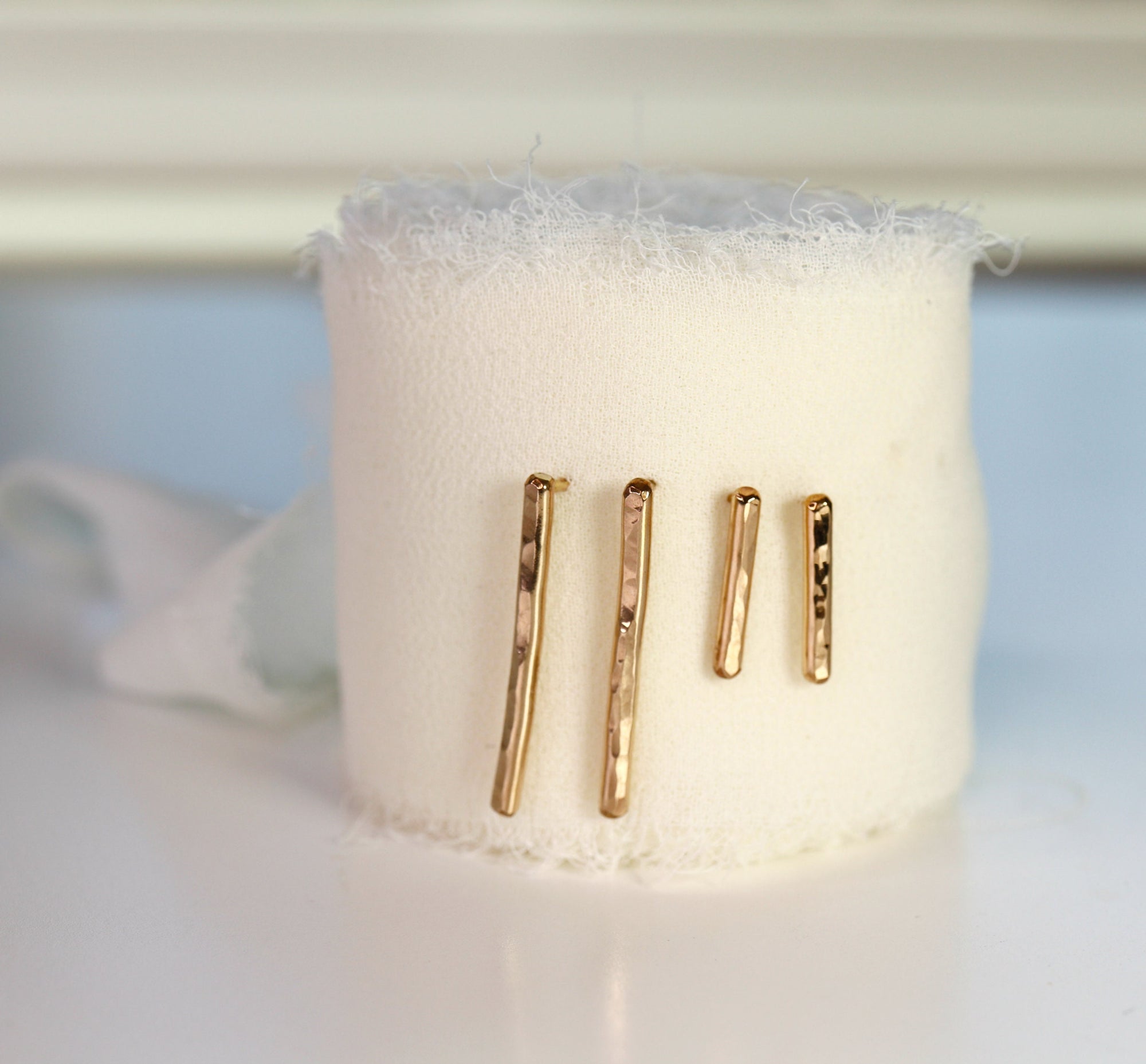 Hammered Gold Bar Stud Earrings