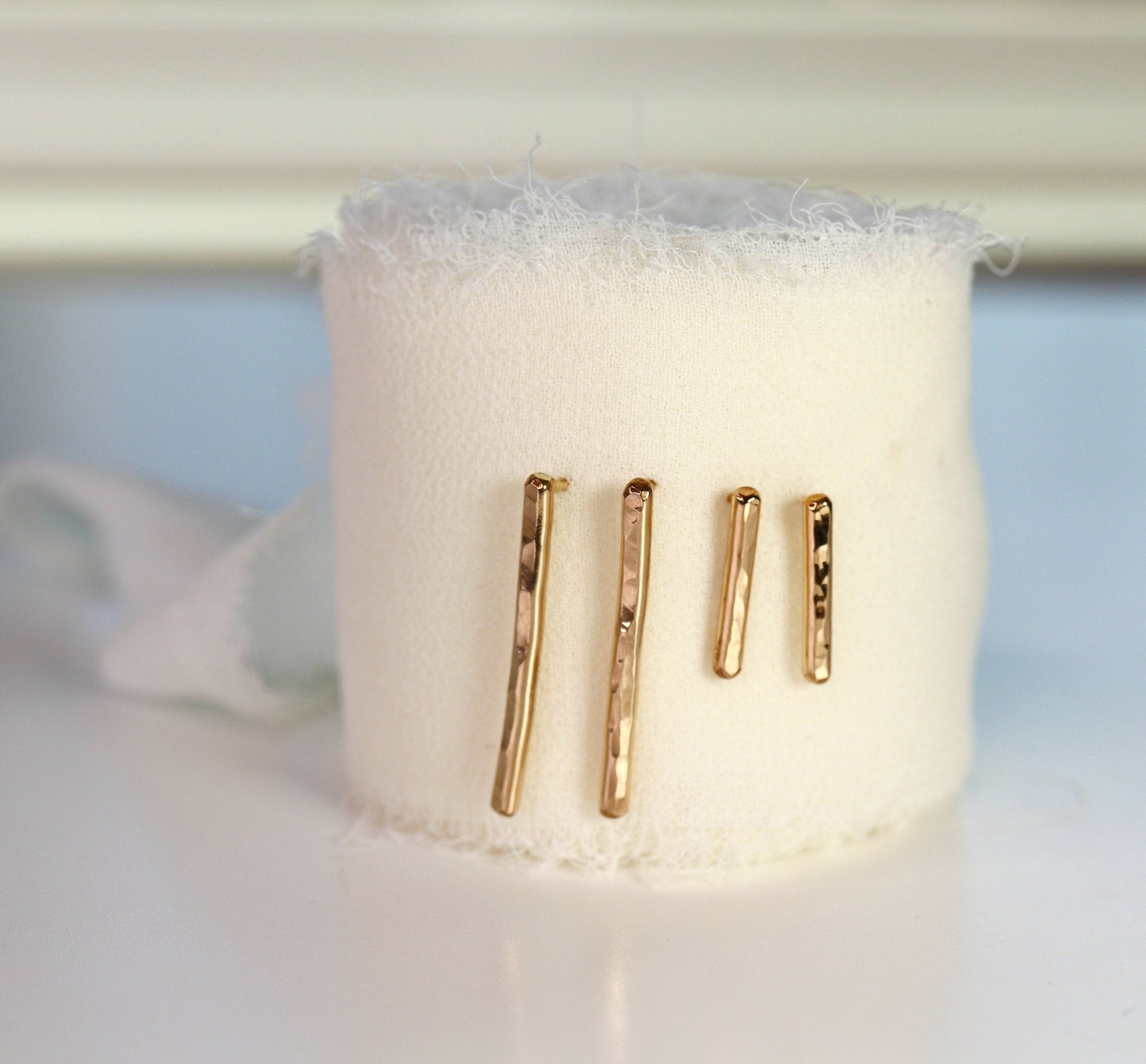 Hammered Gold Bar Stud Earrings - Melt'm Jewelry