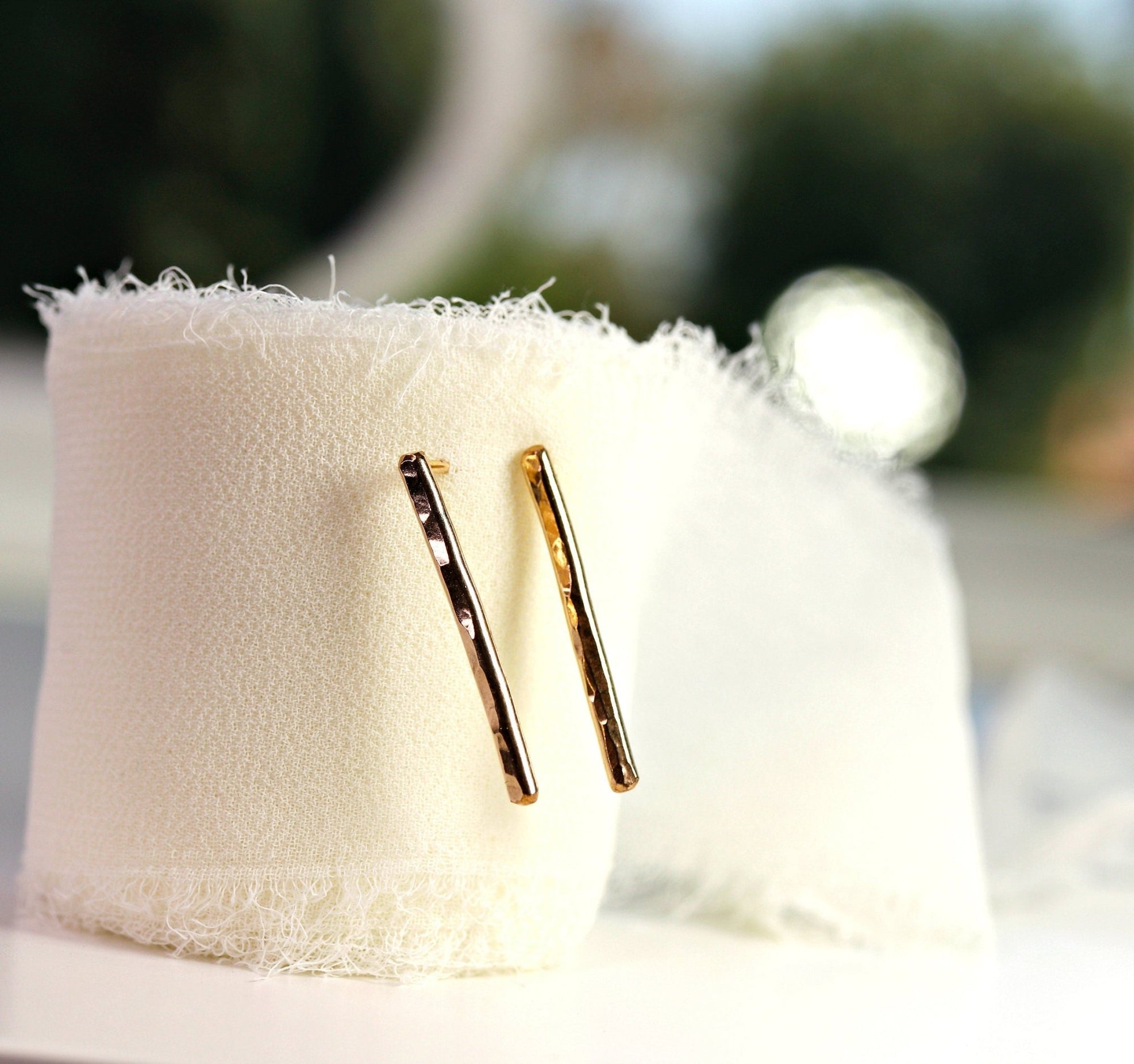 Hammered Gold Bar Stud Earrings - Melt'm Jewelry