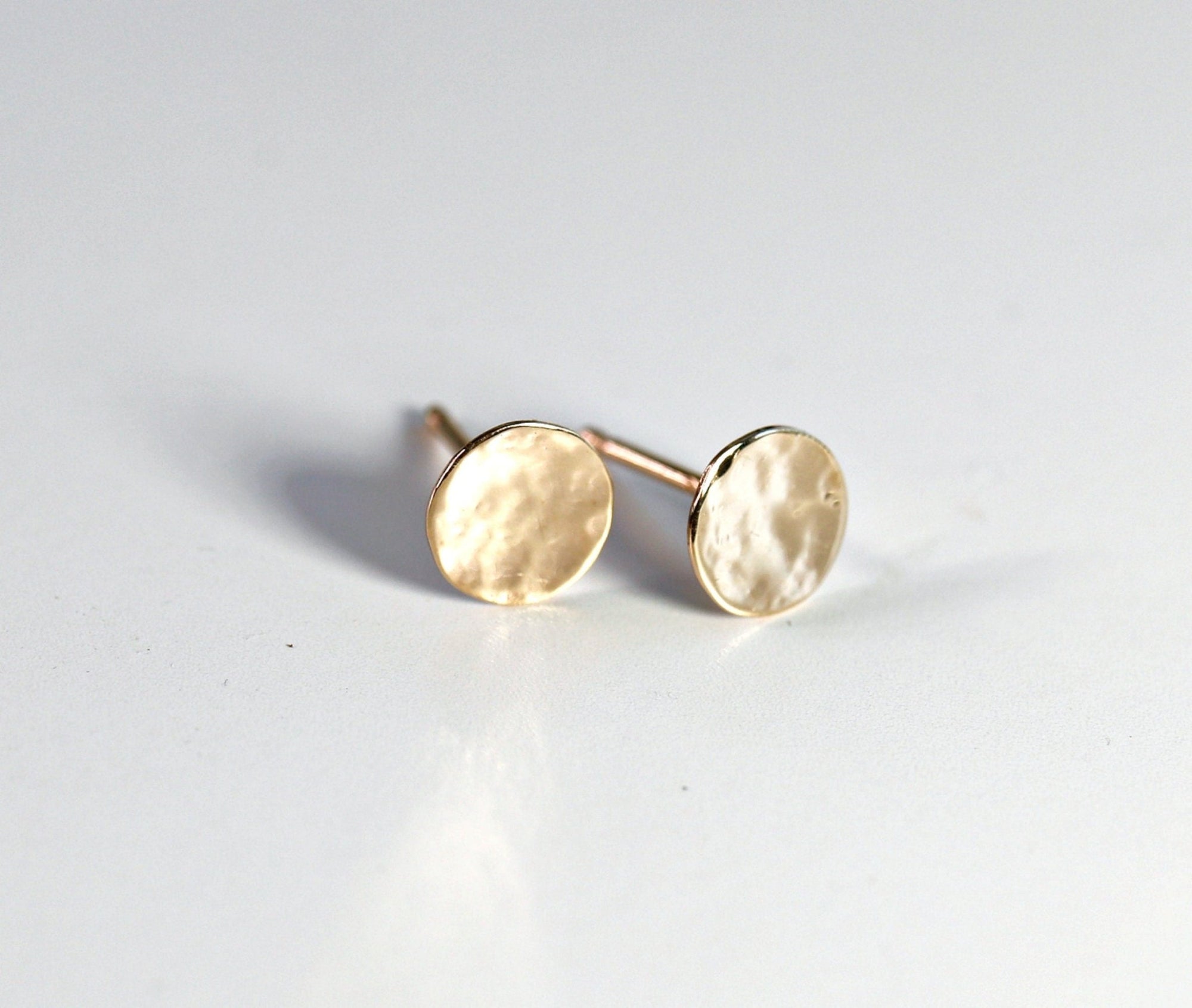 Hammered Gold Stud Earrings, 14k Solid Gold Disc Earrings - Melt'm Jewelry