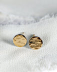 Hammered Gold Stud Earrings, 14k Solid Gold Disc Earrings - Melt'm Jewelry