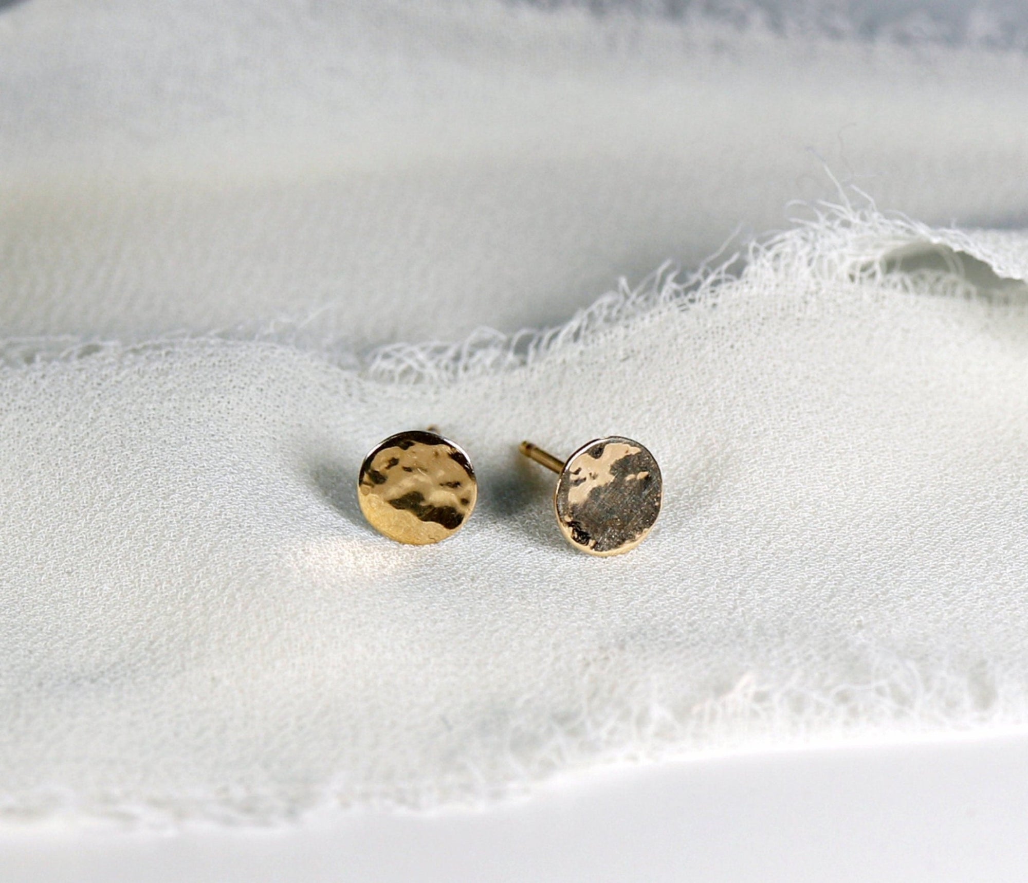 Hammered Gold Stud Earrings, 14k Solid Gold Disc Earrings - Melt'm Jewelry
